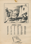 712913 Blad JUNI 1945 van de ‘Mosquito-Kalender 1945’, uitgegeven door de illegale uitgeverij ‘Het Stichtse Pepertje’ ...